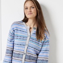 Talbots Women’s Crewneck Fair Isle Cardigan Petite Medium Purple Gray NWT - £29.53 GBP