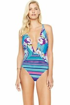 NWT GOTTEX swimsuit 8 one-piece plunging deep V front floral  $182 multi color  - £63.63 GBP