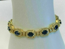 12 Ct Oval Cut Simulated Sapphire  Bracelet Gold Plated 925 Silver - £174.09 GBP