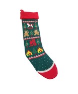Vintage Christmas Stocking Knit Red Green Hallmark Train House Teddy Bea... - £24.77 GBP
