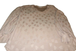 NICE Womens 1X FIRST LOVE Pink Spring HEARTS V Neck TOP Dusty ROSE - £15.47 GBP