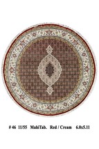 Mahi Round Red Wool and Silk Classic Hand-Knotted Rug 6&#39; x 6&#39; Rug - £1,461.25 GBP