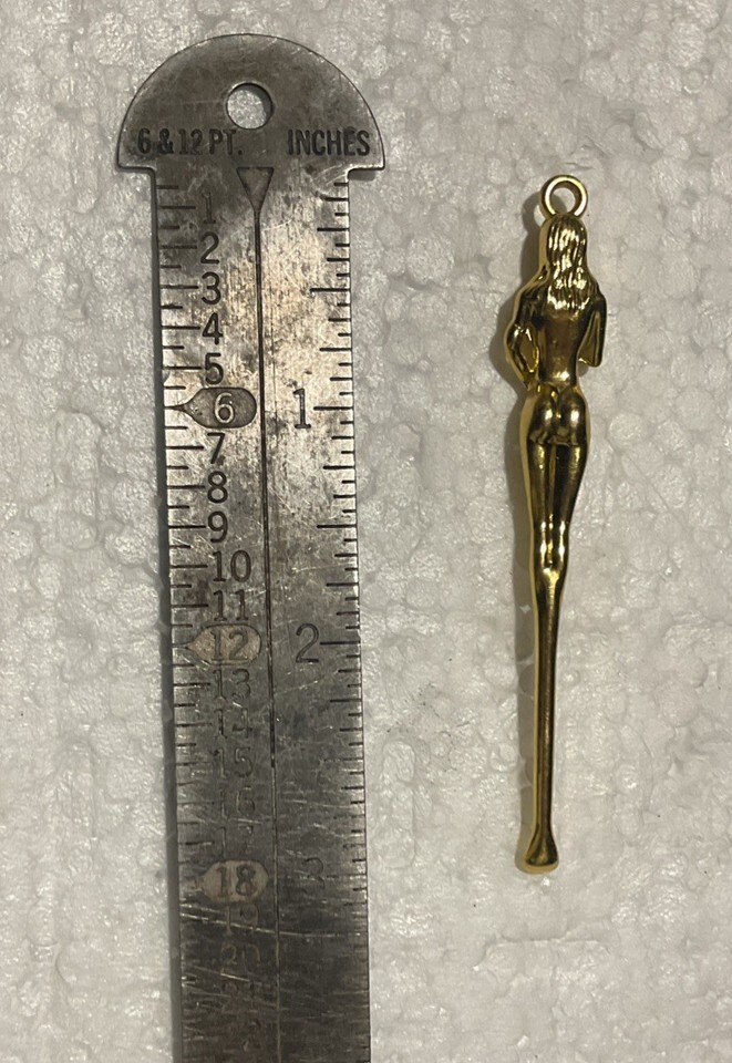 Figural Nude Woman 3” Mini Snuf Spoon Tool Pendant Vintage Retro Design Gold Item image 4