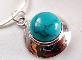 Turquoise Pendant Cabochon with Silver Border 925 Sterling Silver - £5.38 GBP