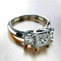 Princess Cut 2.5Ct Three Simulated Diamond Engagement Ring 14k White Gold Size 8 - £212.54 GBP