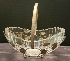 VINTAGE BRIDES WEDDING BASKET GLASS SAWTOOTH BOWL WITH SILVER PLATE CADDY - £40.93 GBP