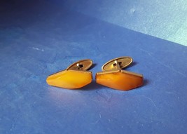 Vintage Men Jewelry Honey Yellow Baltic Amber gems gemstone CUFFLINKS Go... - £52.15 GBP