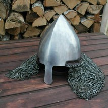 Medieval Replica Steel Nasal Helmet with Chain mail Hand Forged 18Gage Helmet - £164.51 GBP