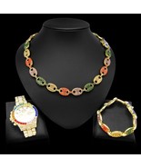 18k Layered Real Gold Filled Hip Hop Set Necklace Bracelet Watch Icedcut... - $1,489.93 MXN