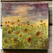 Vintage Field of Desert Flowers Tile Hand Painted Mexico Sunrise Wildflowers - £15.96 GBP