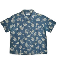 Vintage LL Bean Floral Hawaiian Shirt Womens 8 Denim Chambray Short Sleeve - £16.13 GBP