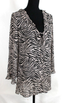 VICTORIA SECRET BLOUSE SMALL BLACK WHITE ZEBRA LONG SLEEVE RUFFLE NECKLI... - $16.66