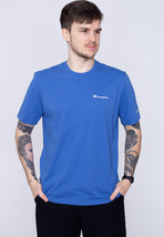 Champion Men&#39;s Powerblend Slim-Fit Embroidered Logo T-Shirt Blue Jay/Valiant-Lrg - £13.30 GBP