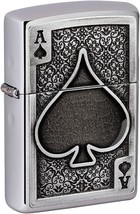 Zippo Ace of Spades Emblem Brushed Chrome Pocket Lighter - £48.10 GBP