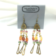 BOHO vintage faux gemstone beaded dangle earrings - NEW Catherine Stein 4&quot; long - $15.00