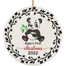 Cute Panda Baby Bear First Christmas Round Ornament Wreath 2022 Ornaments Gift - £12.01 GBP