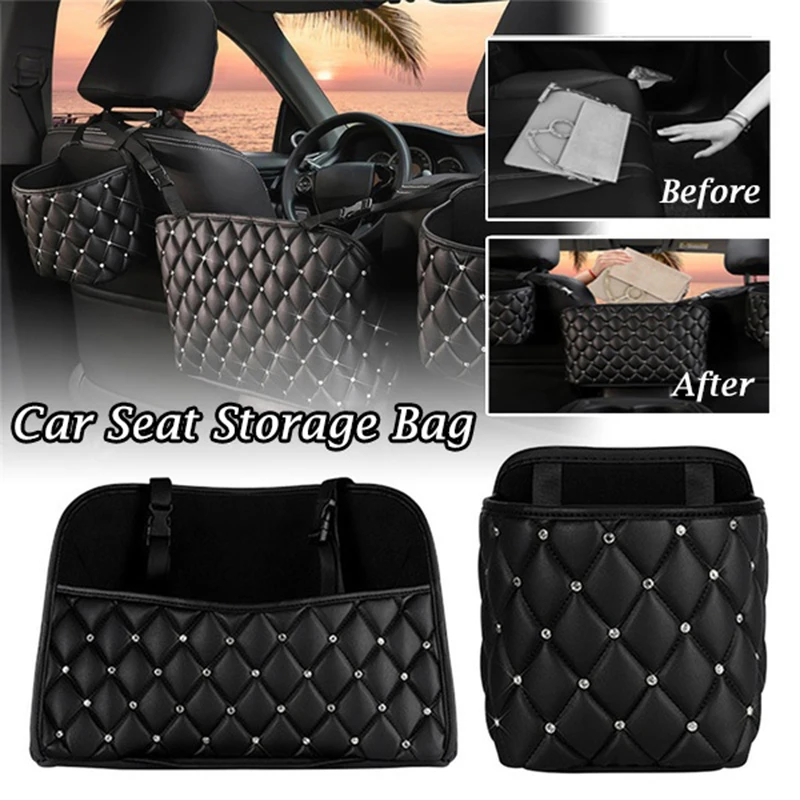 1pc PU Leather Rhinestone Car Back Seat Storage Bag Universal Large Capacity - £16.82 GBP+