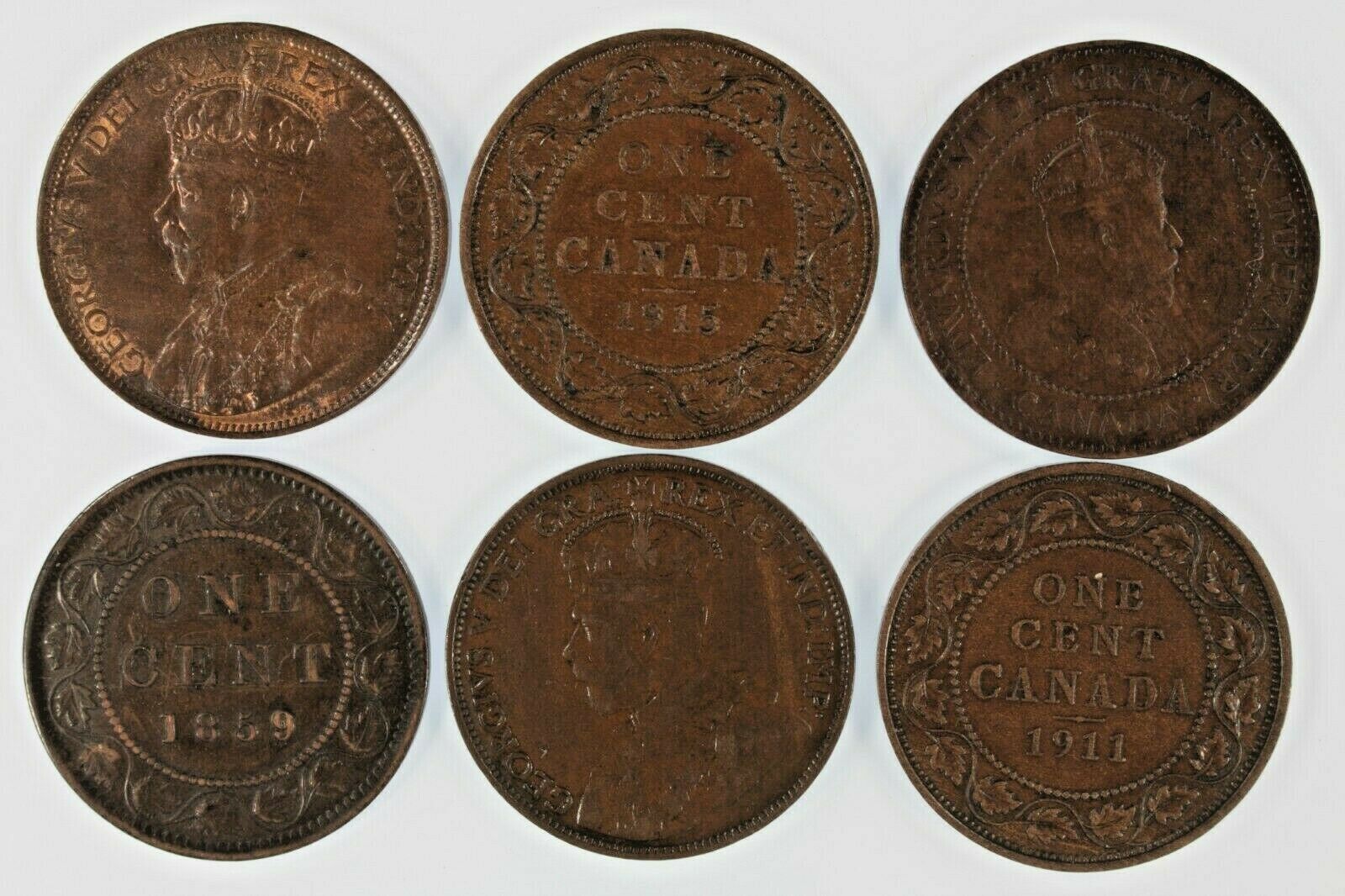 1859-1919 Canada Large Cent 6-Coin Set // Victoria Edward VII George V // XF-UNC - $54.45