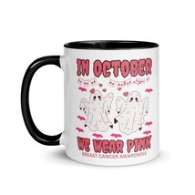 In October We Wear Pink Ghost Witch Breast Cancer Awareness Mug - $19.55