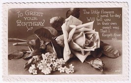 Postcard RPPC Embossed Border Rose Flowers To Greet Your Birthday - $3.54