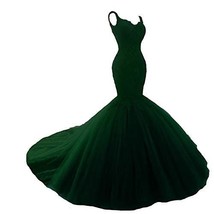 Plus Size Mermaid Tulle Beaded Lace Long Evening Prom Dresses Emerald Green 16W - £125.51 GBP