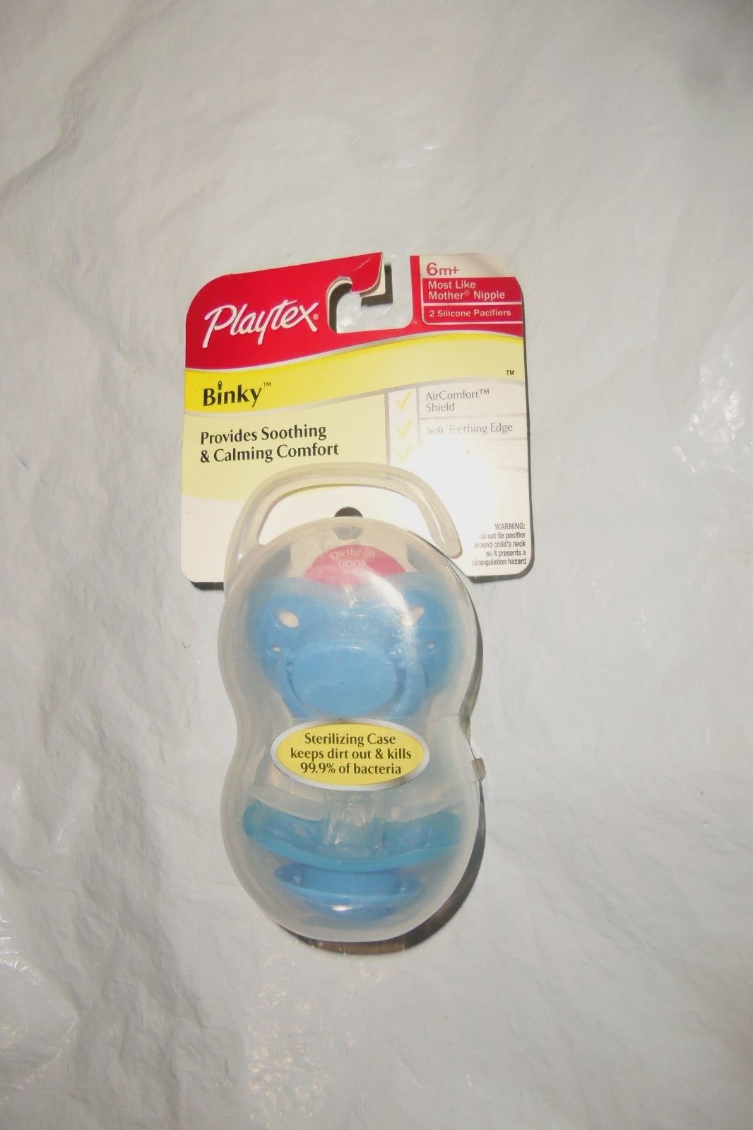 Playtex Binky 2 silicone pacifiers Soothing Calming w/Air Shield Holding Case 6m - $12.99