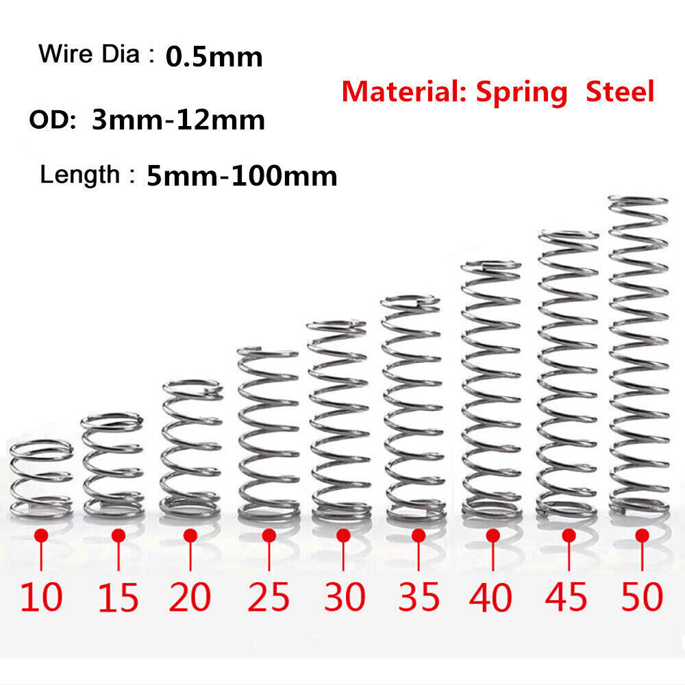 Compression Spring Wire Dia 0.5mm,OD:3mm-12mm, Length:5mm-100mm,Spring S... - $3.28