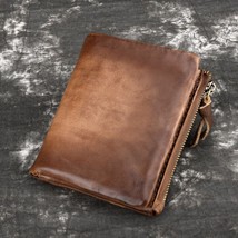 PNDME retro leather men&#39;s women&#39;s wallet casual simple real cowhide photos ID cr - £29.98 GBP