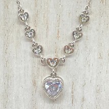 Nancy &amp; Rise Heart Pendant 16&quot; Necklace Silver Tone Clear Crystal Rhines... - £7.73 GBP