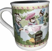 Vintage Hallmark Mug &quot;Tea Time&quot; Animal Tea Party Bunny Frog Mouse Pig Goat - $9.89