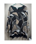Joseph Ribkoff Mesh Overlay Top Black Tan White Round Neck Womens Plus S... - $1,023.42 MXN