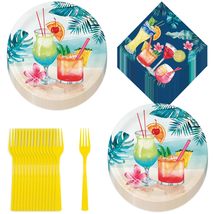 Summer Breeze Cocktail Party Palm Paper Dinner Plates, Lunch Napkins, and Forks  - £12.02 GBP