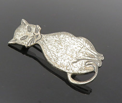 925 Sterling Silver - Vintage Dark Tone Sitting Cat Motif Brooch Pin - BP3449 - £30.82 GBP