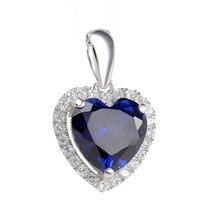 4.50 Ct Heart Sapphire &amp; Diamond 14K White Gold Plated Silver Halo heart Pendant - £44.66 GBP