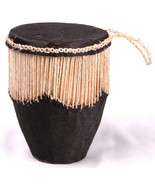 Handmade 6.5&quot; Tall Hand Drum-Leather Skin w Hair-Wood-Music Instrument-B... - $888.38 MXN