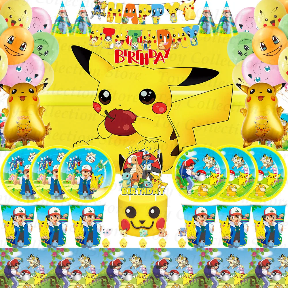 Pikachu Anime Movie Figures Paper Tableware Party Supplies Cup Plate Tablecloth - £6.71 GBP+