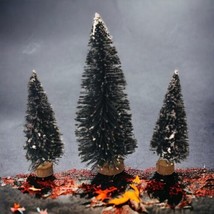 3 Lemax Bottle Brush Trees Flocked Bristle Dark Green Sisal Wood Christmas READ - £11.73 GBP
