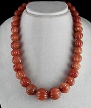 Natural Orange Quartz Carved Melon Beaded Necklace 960 Carats Stone Silv... - £170.46 GBP