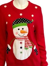 Christmas Sweater RETRO THREADS Womens Small Snowman Red Holiday Parties - $20.04