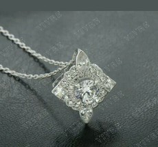 1.50ct Imitación Diamante Colgante Vintage Con 18&quot; Cadena 14k Oro Blanco... - $80.92
