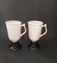 2 Vintage HALL 1273 White and Black Pedestal Irish Coffee Mugs Cups Made in USA - £13.16 GBP