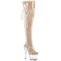 PLEASER ADORE-3019C  Womens 7&quot; Heel  Platform Open Toe Clear Over The Knee Boots - £77.50 GBP+
