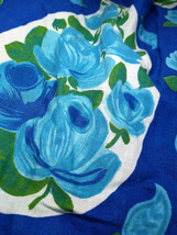 Darling 1960&#39;s Mid Mod Colorful Aqua Blue Rose Design Pleated 1/2 Cotton Apron - £9.57 GBP
