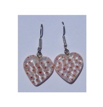 Earrings Heart White Pink Red Dots Sterling Hook 1" Long - $8.00