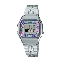 Casio LA680WA-2C Women&#39;s Vintage Digital Floral Dial Stainless Steel Watch - £31.13 GBP