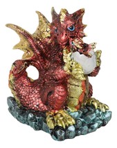 Metallic Red With Gold Streaks Dragon Holding Egg With Baby Hatchling Figurine - £17.91 GBP