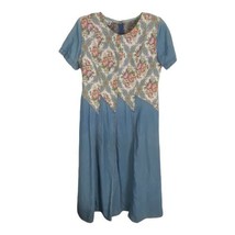 Vintage Monique Fashions Dress Size 12P Floral Denim Shoulder Pads Granny Core - £17.41 GBP