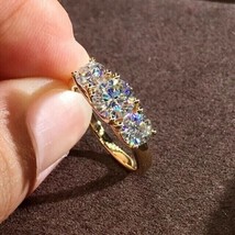3Ct Round Moissanite Three Stone Wedding Engagement Ring 14K Yellow Gold Plated - £117.49 GBP