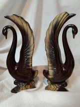 Set Vintage 1960s Mid-Century Modern Ceramic Swans Brown w/Gold Retro - £45.08 GBP