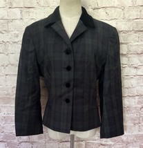 Laura Ashley Womens 12 Blazer Jacket 100% Wool Black Watch Plaid Velvet ... - $79.20